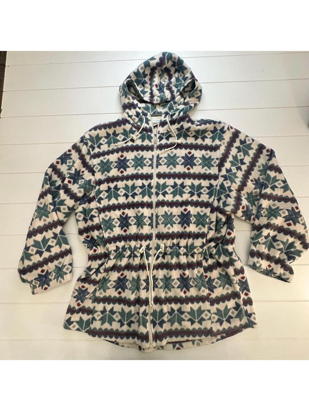 Vintage L.L. Bean Snowflake Nordic Fleece Full Zip Drawstring Jacket Medium